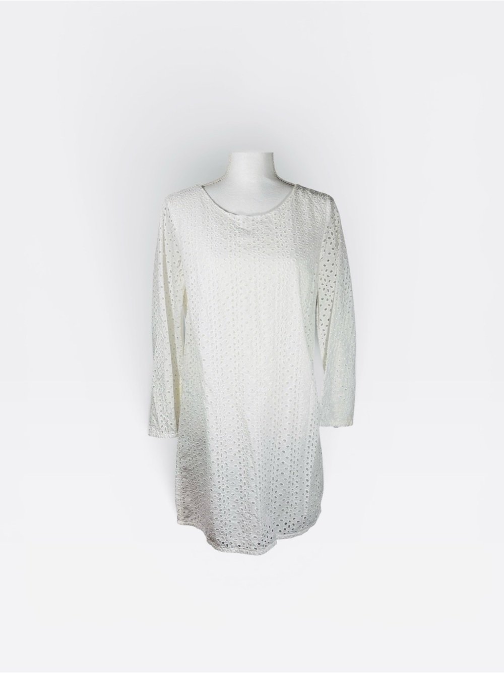Heyton White Eyelet Long Sleeve Mini Dress M